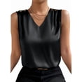 thumbnail image 3 of Women Silk Satin Tank Tops V Neck Casual Sleeveless Camisole Blouses Summer Basic Tank Shirt Black XL, 3 of 8