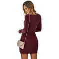 thumbnail image 6 of hirigin Women's Tie Waist Sweater Dress, Long Sleeve Round Neck Solid Color Ruched Knit Dress, 6 of 9