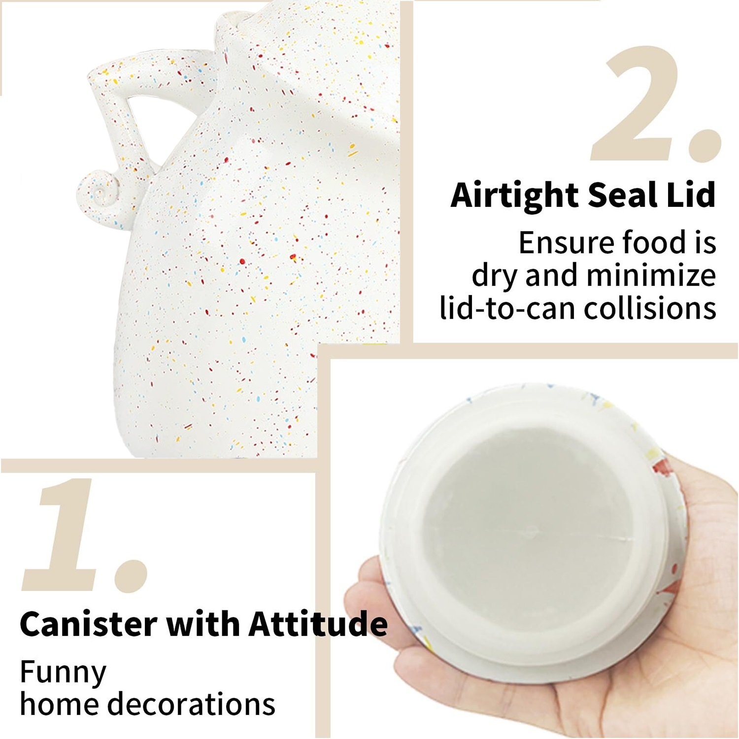 Ceramic Canister with Attitude , Spice Jars with Airtight Seal Lid for Food Storage, Colorful Decorative Kitchen Container for Coffee Beans, Tea, Sugar, Salts, Spice and More