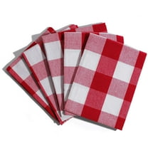 Red and White Plaid Kitchen Towels - Set of 6 Red Checkered Dish Towels with Hanging Loop - 100% Cotton, Extremely Absorbent, Multipurpose Buffalo Plaid Dish Towels - Reusable & Washable (6 Pack)