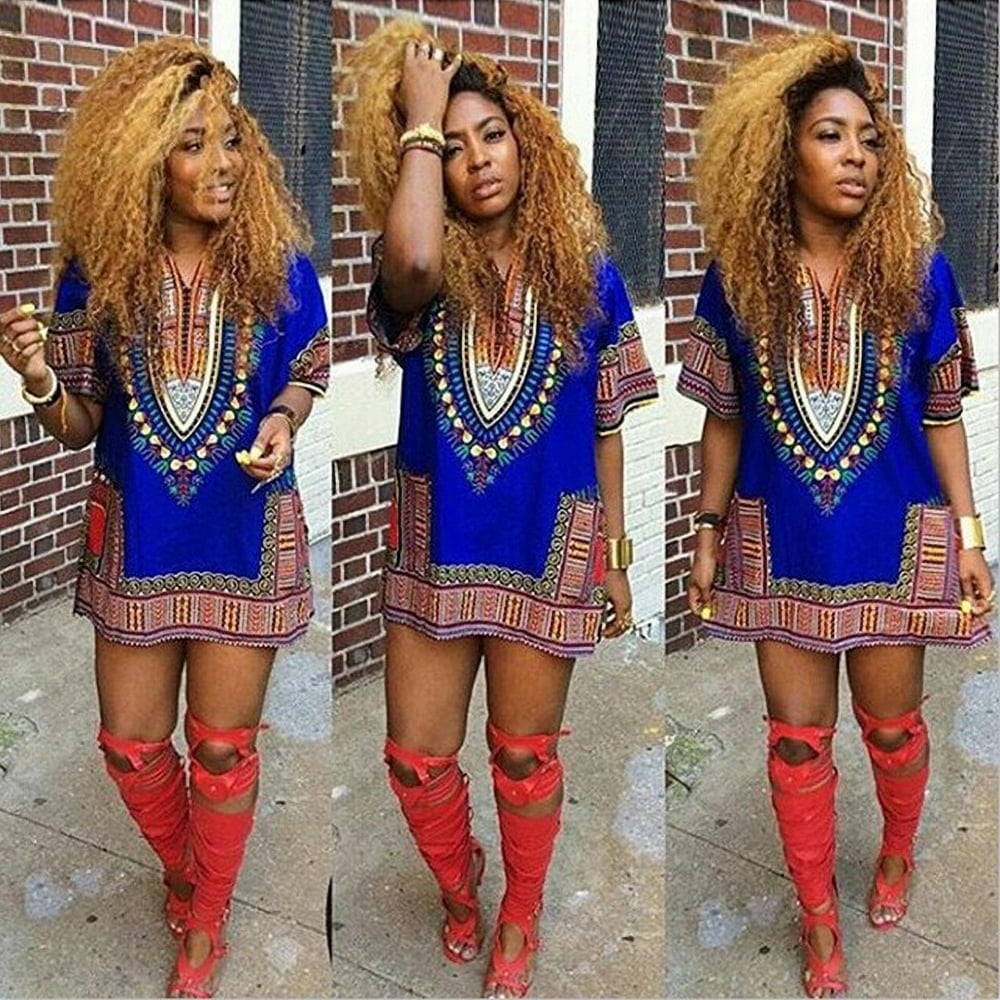 Women African Festival Dashiki Shirt Kaftan Boho Hippe Gypsy Festival Tops Party Dress