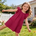 thumbnail image 3 of Elegant Girls Ruffle Trim Dress Summer Cute Sleeveless Round Neck A Line Red Casual Dresses 6-12 Months, 3 of 7