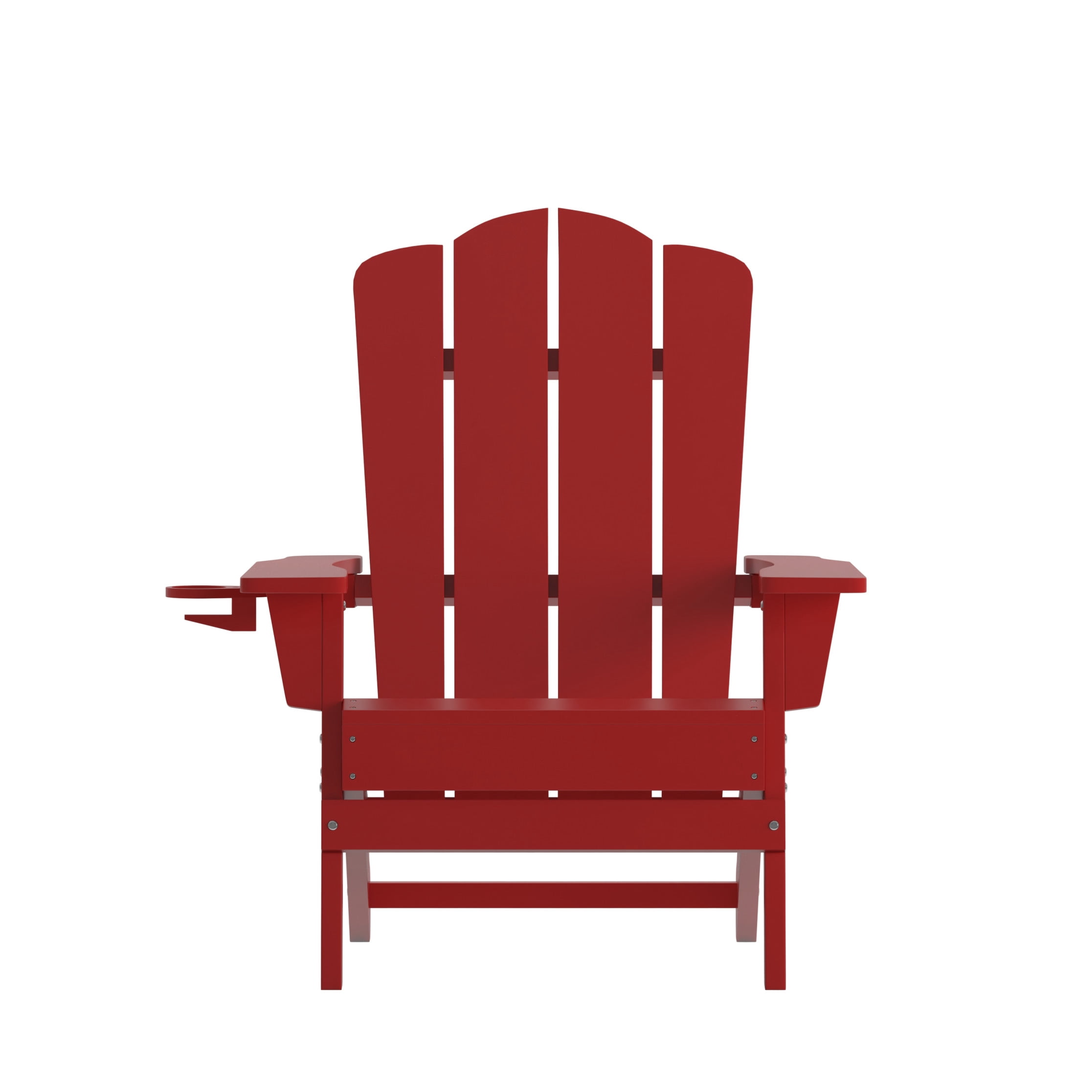 Emma + Oliver Set of 2 Adirondack Chairs with Cup Holders, Weather Resistant HDPE Adirondack Chairs in Red