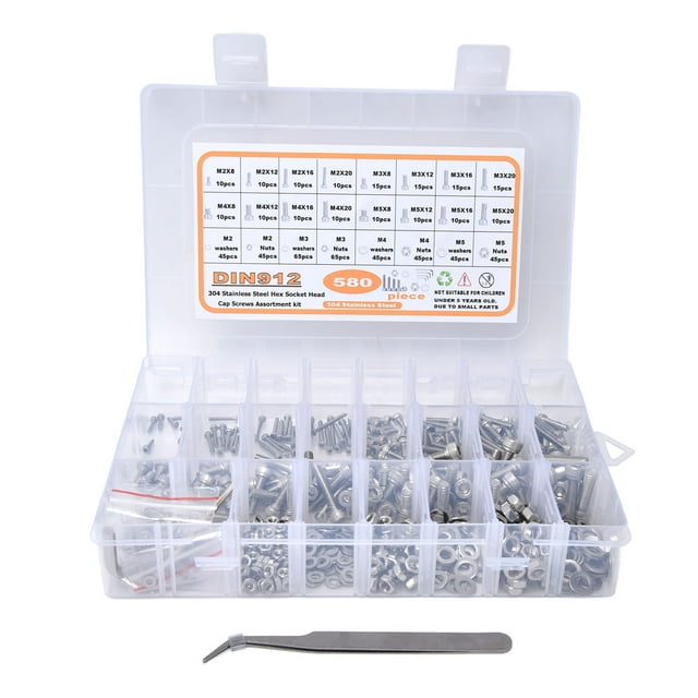 Vis Écrous Rondelles Kit, 580pcs Vis Écrous Rondelles Tête Cylindrique Douille Hexagonale Vis Vis Assortiment Puissance Emballé Performance