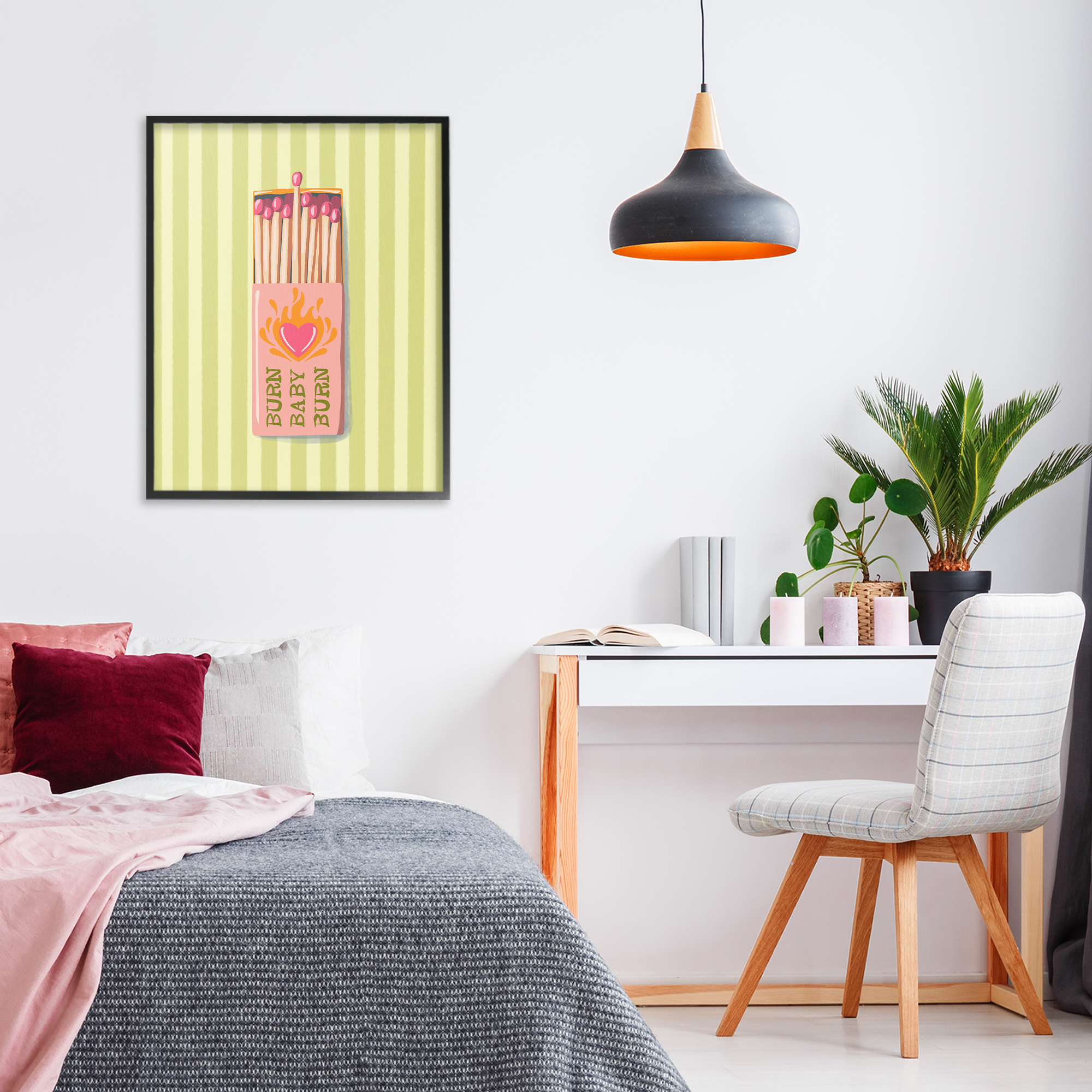Burn Baby Matches Black Framed Giclee Art, design by Elyse Anastacia