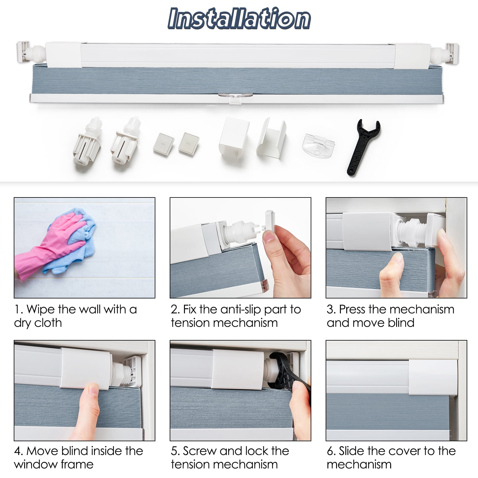 Keego Cellular No Drilling Blind for Window Honeycomb Cordless Window Blinds Easy Installation Heat Insulating Noise Reducing Window Shades Semi-Blackout Steel Blue, 27.0"w x 48"h