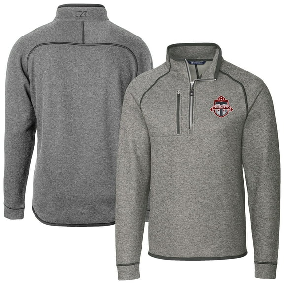 Men's-Cutter & Buck  Heather Gray Toronto FC Big & Tall Mainsail Sweater-Knit Half-Zip Pullover Top