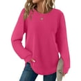 thumbnail image 2 of LWITHSZG Long Sleeve Shirts for Women Casual Loose Waffle Knit Tops Fall Winter Fashion Lightweight Going Out Pullover Sweatshirts, 2 of 8