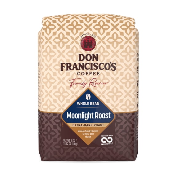Don Francisco's Moonlight Roast Whole Bean Coffee, Extra Dark Roast – 100% Arabica Coffee, 18 oz Bag