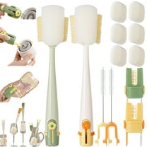 5-in-1 Bottle Cleaning Brush Set, Multifunctional Portable Water Bottle & Cup Cleaner with Long Handle, Hard Bristle Gap Brush and Lid Brush for Travel Mugs, Bottles & Kitchen Use (2PCS, Mix)