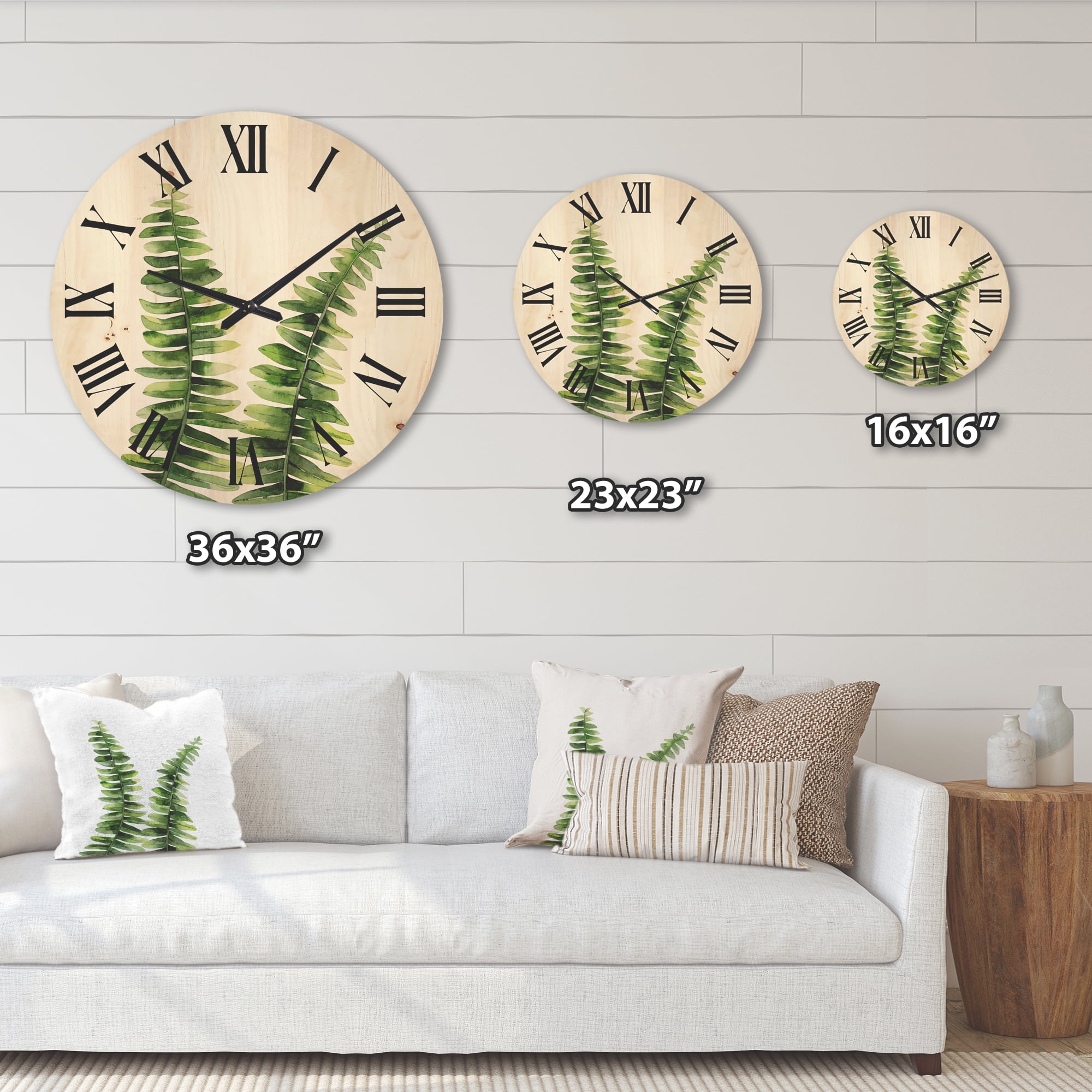 Designart 'Fern Plant Leaves Detail V' Tropical Wood Wall Clock