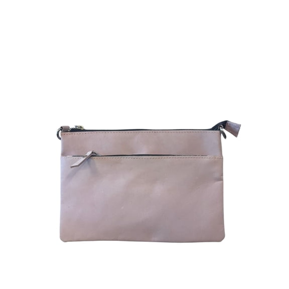 Handmade Leather Sling Bag for Women – 10x7 Inch Crossbody Purse, Lightweight, Zipper Closure Mini Shoulder Bag (Light Pink)
