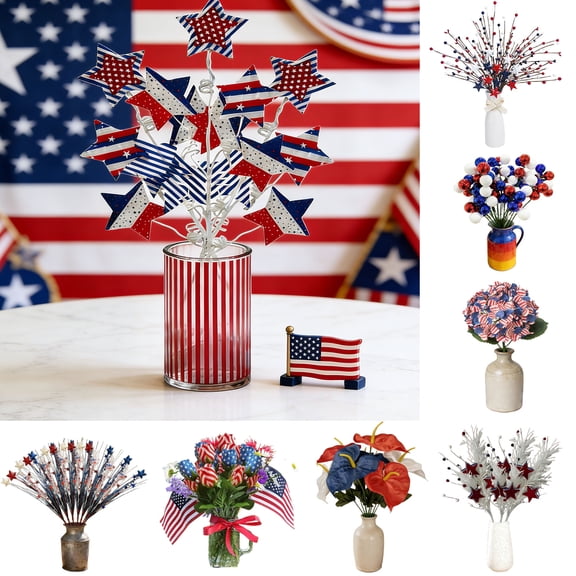 Nkmbld Fourth of July Decorations Patriotic Picks Red White Blue Berry Stems Memorial Independent Day Labor Decor for Home Vase Table Centerpieces