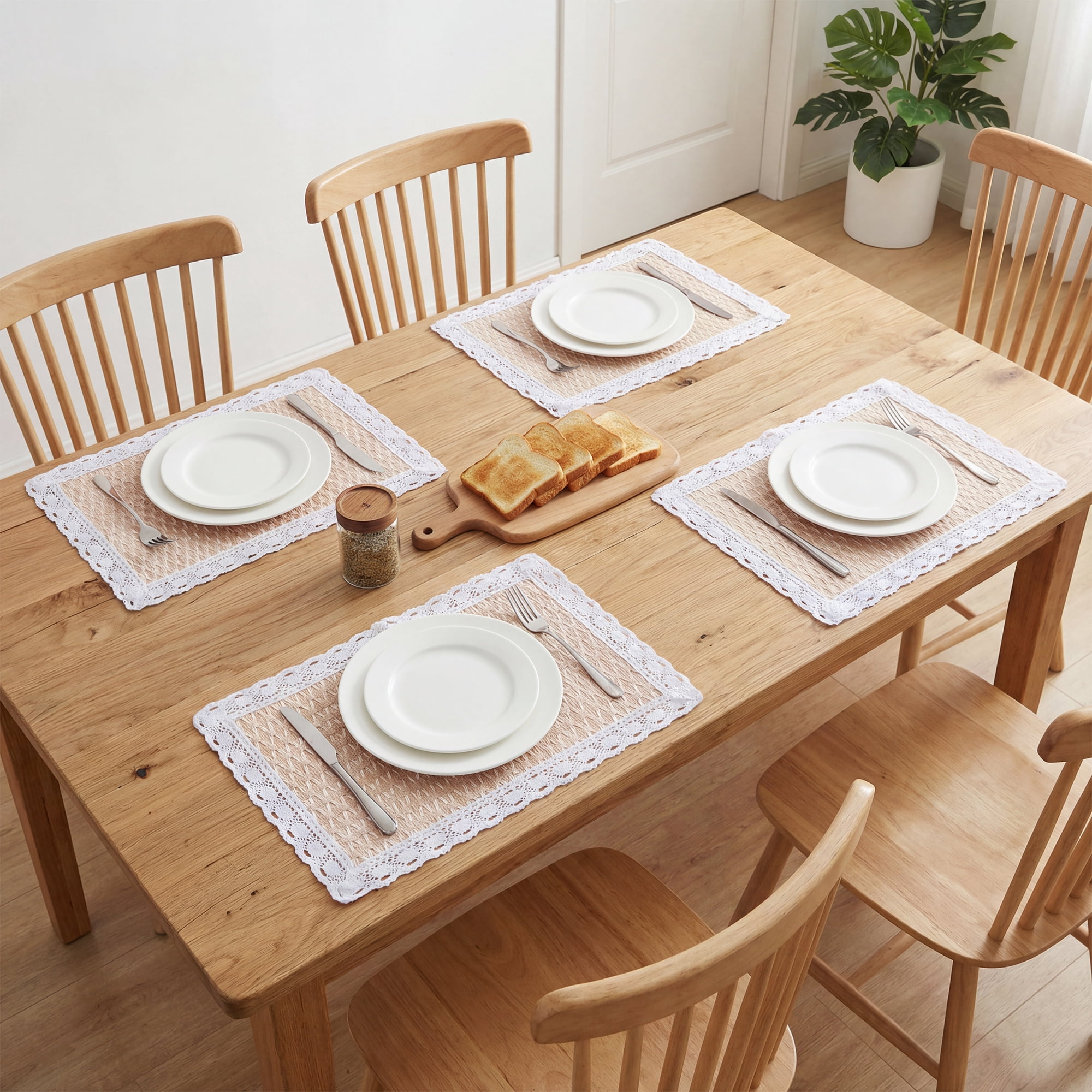 Unique Bargains Rustic Set of 4 Rectangle Woven Placemats Apricot 17.7x11.8inch
