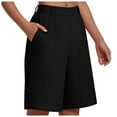 thumbnail image 3 of vigerkar Bermuda Shorts for Women High Waisted Linen Dressy Casual Pleated Wide Leg Summer Shorts with Elastic Waist Black, L, 3 of 9