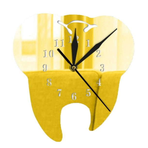 Reloj de pared con espejo acrílico y dientes creativos 3D para decoración del hogar