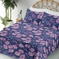 thumbnail image 3 of Ambesonne Fantasy Floral Fitted & Flat Sheet with Sham 3 Pcs Set, Night Flowers Petals, Twin, Indigo Pale Pink Mauve, 3 of 5
