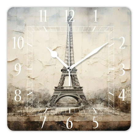 14 Inch Wall Clock Battery Operated Square Clock Decorative for Office, Kitchen, Outdoor, Living Room,Paris Eiffel Tower France Print