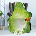 thumbnail image 4 of Tropical Animals Soft Flannel Fleece Throw Blanket, Toucan Birds with Macro Exotic Plants with Fresh Colors Nature Design, Cozy Plush for Indoor and Outdoor Use, 50" x 60", Green Yellow, by Ambesonne, 4 of 5