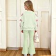 thumbnail image 4 of CYRBOKO Girls 2‑Piece Outfit Set, Bow Casual Elastic Waist Fall Winter Long Sleeve Tops and Flare Pants Green Size 13-14 T, 4 of 8