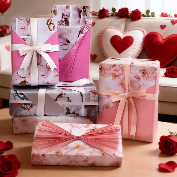 Hyknon Floral Wrapping Paper Rolls, Double-Sided Large Size Roll, Elegant Recyclable Thick Wrapping Paper with Cut Lines, Various Occasions Gift Wraps for Valentines Mothers day Wedding Christmas, C