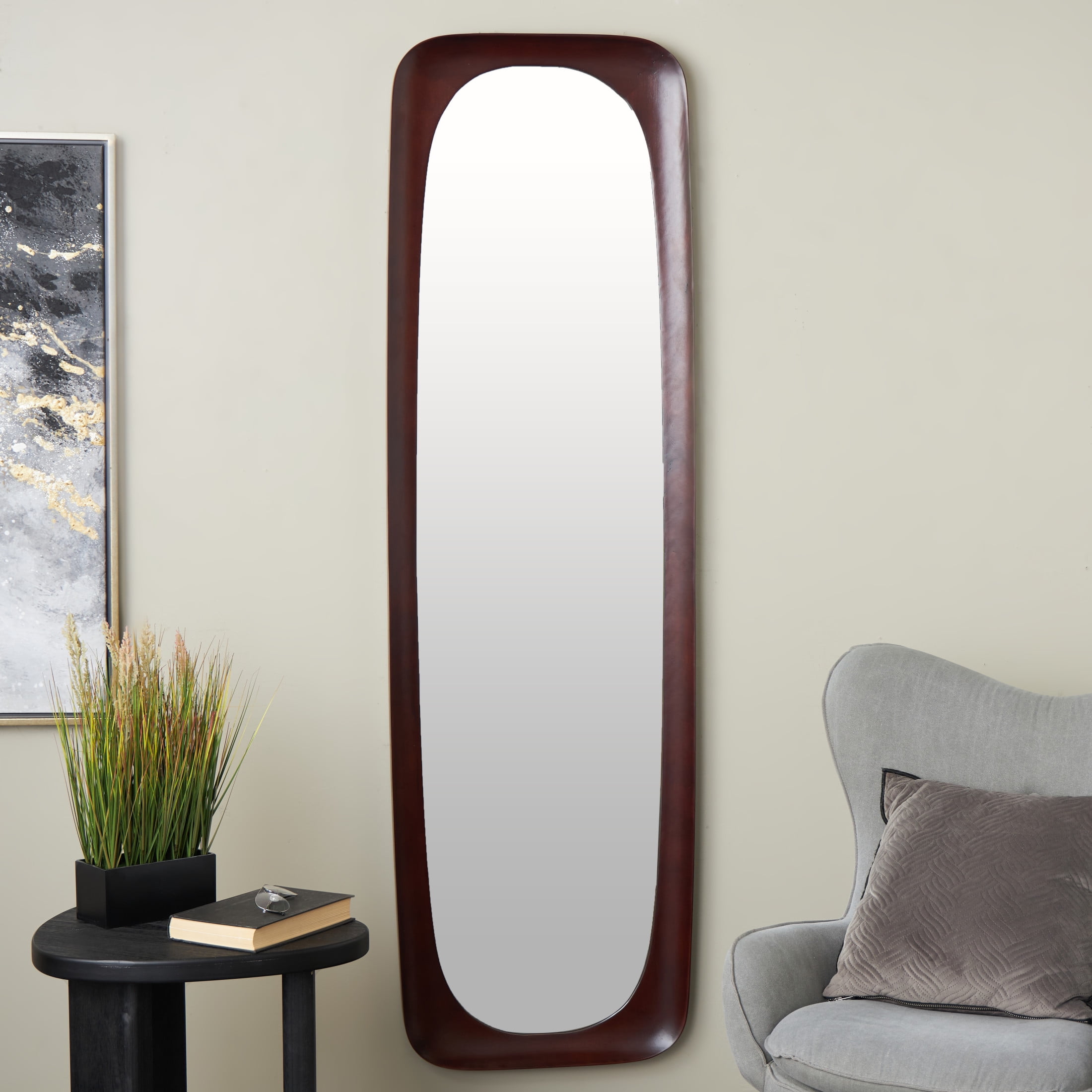 DecMode 21" x 71" Dark Brown Oval Wall Mirror