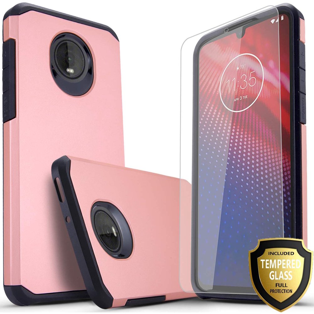 Moto Z4 Case, With [Tempered Glass Screen Protector Included], Drop Protection Dual