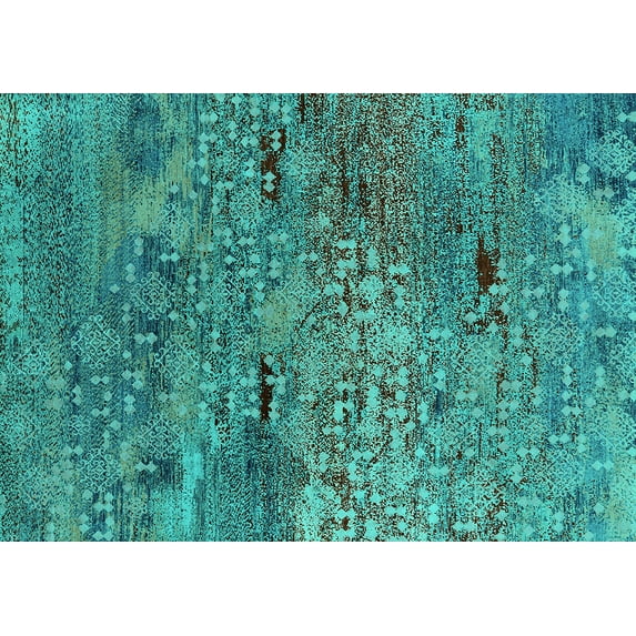 Ahgly Company Indoor Rectangle Oriental Turquoise Blue Industrial Area Rugs, 2' x 5'
