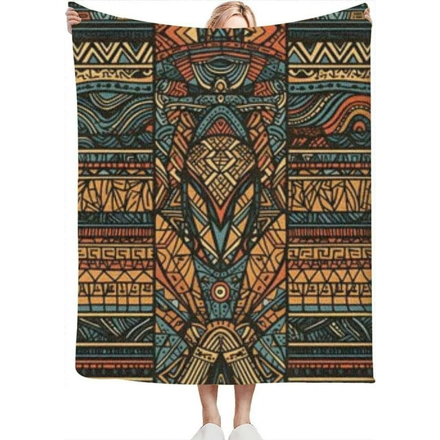 A Featuring a Colorful African Tribal Geometric Shapes Carpet Style Throw Blanket for Couch Bed Soft Cute Fleece Fuzzy Spring Summer Throw Blankets Cozy Living Room Throw Blanket for Chair