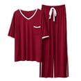 thumbnail image 1 of Richie House Women's Sleepwear Capri Pajama Sets Short Sleeve Tops with Pants 2P Pjs Lounge Sets RHW4046, 1 of 7