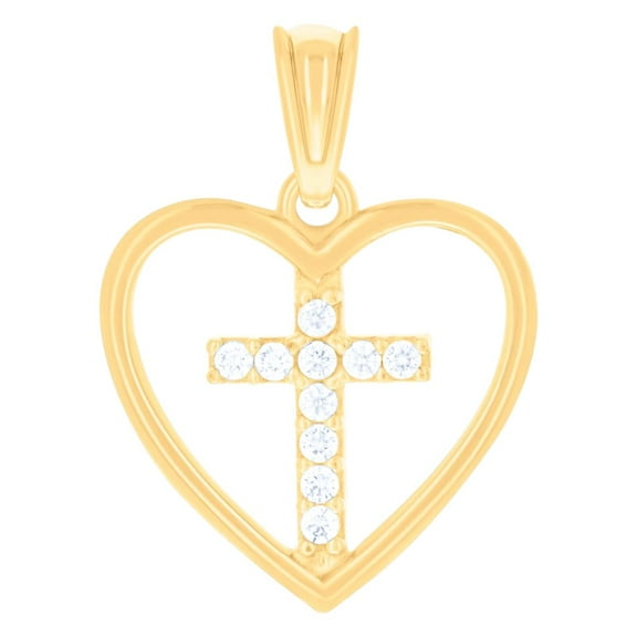 14k Yellow Gold Womens Cubic Zirconia Love Heart Cross Religious Charm Pendant Necklace 20x14.8mm Wide Pendant for Women