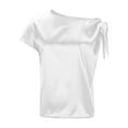 thumbnail image 4 of Vmvidoty Women's Off Shoulder Silk Tops Casual Short Sleeve Asymmetrical Neck Satin Blouse Shirts White XXL, 4 of 6