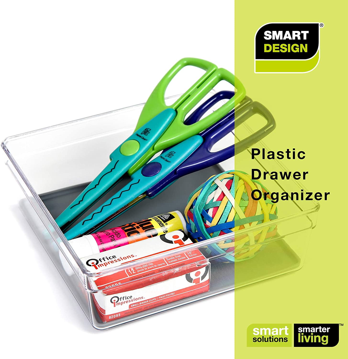 Smart Design Plastic Drawer Organizer - Set of 6 - 6 x 6 Inch - Silicone Bottoms - BPA Free - Utensils, Silverware, Organization - Kitchen - Gray