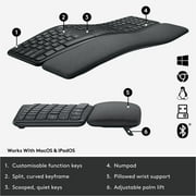 Logitech K860 Palm Rest Logi Bolt USB receiver Ergonomic Keyboards with Accessories Included Unifying USB Receiver, 2 x AAA Batteries & Quick Start Guide, Graphite, 1 Pack