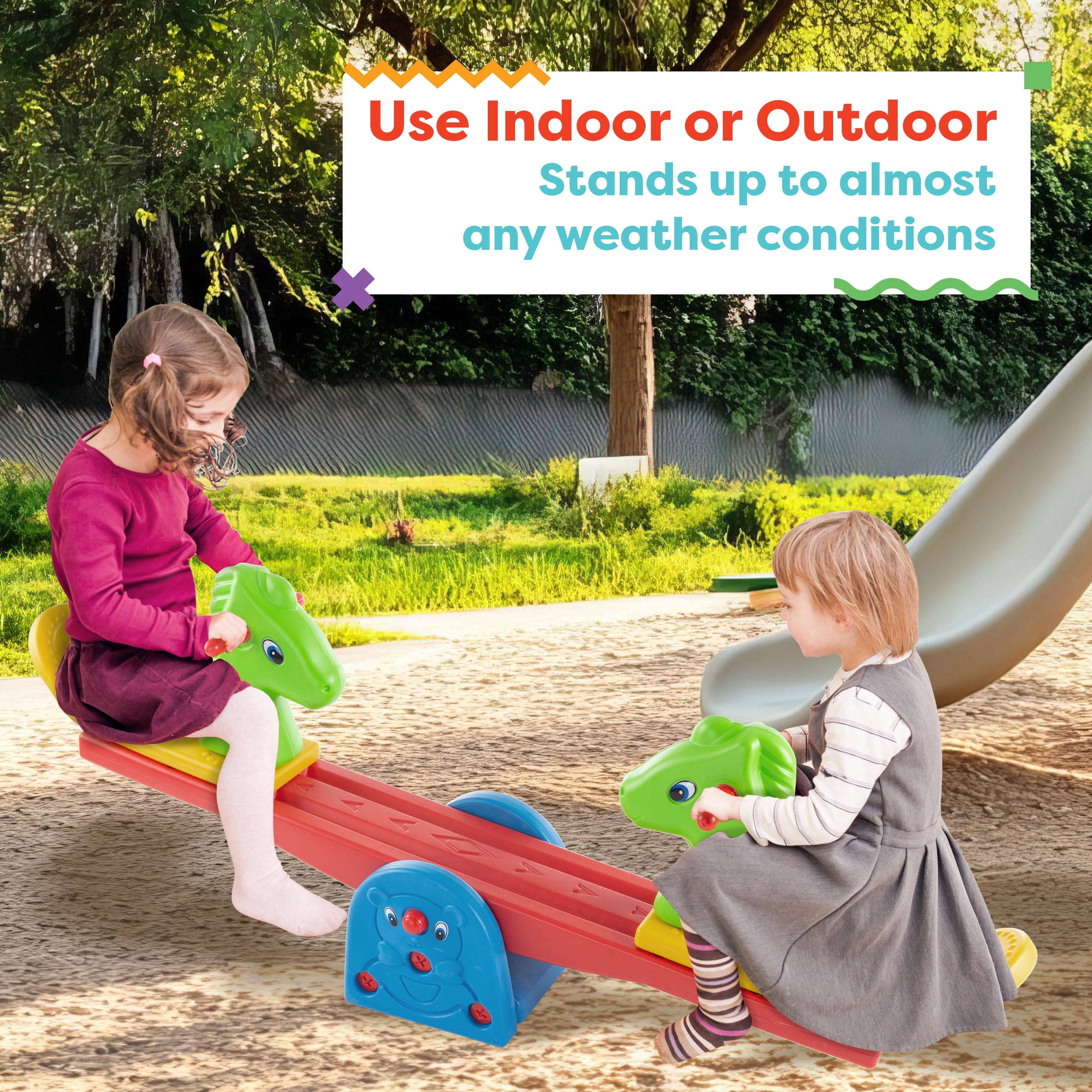 Hey Play Teeter Totter with Easy-Grip Handles - Indoor or Outdoor See Saw