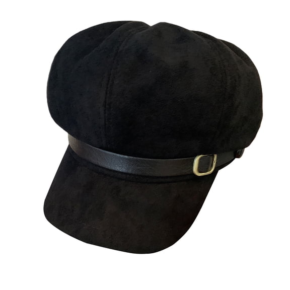 NMMUED Women's Faux Suede Newsboy Cap Vintage Baker Boy Hat with Buckle Strap Cabbie Cap Fall Winter Black One Size
