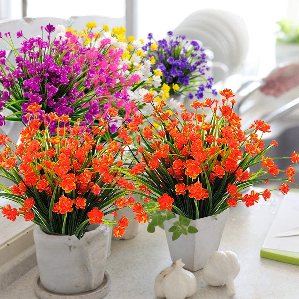 Artificial Fall Flowers, Fake Outdoor UV Resistant Autumn Plants for Home Kitchen Christmas Festival Thanksgiving Autumns Decoration(Fall Orange)