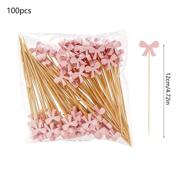 Disposable Bamboo Skewers, Fruit Skewers, Food Safe Cocktail Garnish Picks for Holiday Parties, Eco Friendly Red and Pink Wooden Bamboo Sticks, Multipack 100 Count