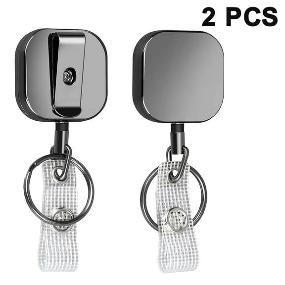 2 pcs Self Retractable Badge Holder Key Reel, Duty Metal Body, Steel Cord, Carabiner Key Chain Keychain with Belt Clip, Hold Up
