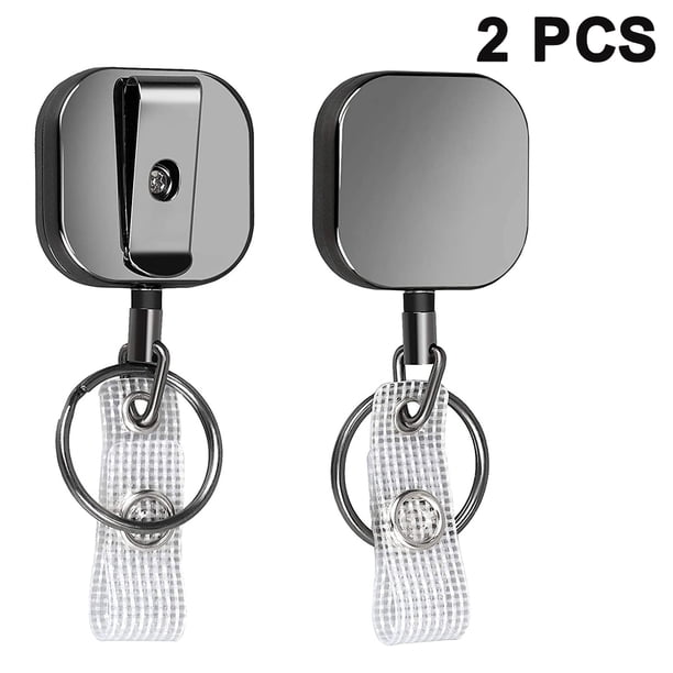 2 carretes para llaves con portatarjetas autorretráctil, cuerpo de metal resistente, cordón de acero, llavero con mosquetón con clip para cinturón, para llaves y herramientas Ormromra 222786-1