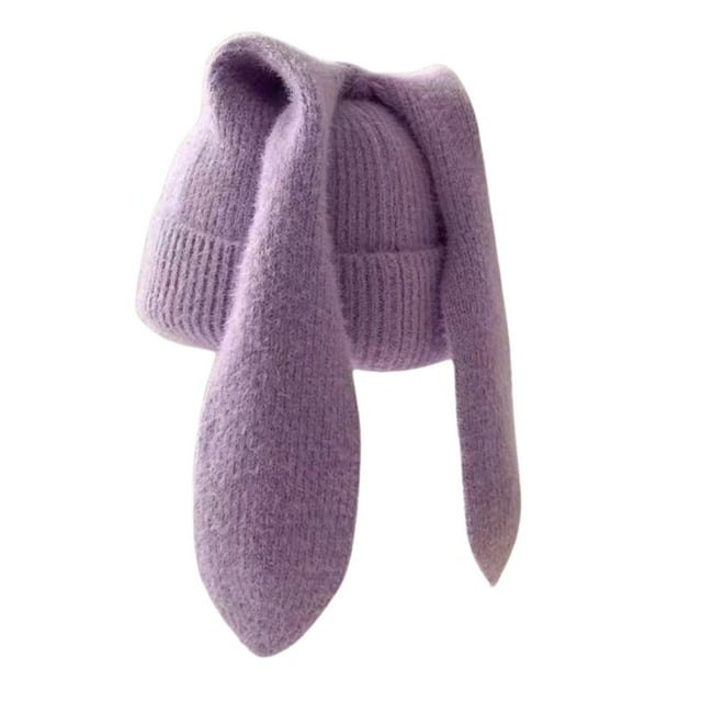 MIASHUI Fashion Winter Knitted Hat with Long Ears Soft Wool Warm Cute Rabbit Style Friendly Cold Weather Purple,One Size