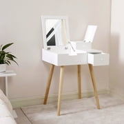 ViscoLogic Daphne Flip-Top Mirror Wooden Makeup Vanity Dressing Table  (White)