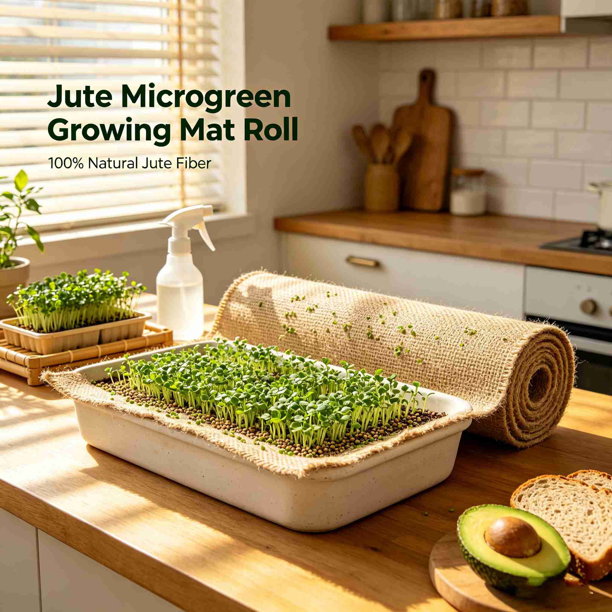 Microgreens Growing Mat Jute Fiber Grow Mats, 10" x 180" Hydroponic Grow Pads for Wheatgrass, Sprouts, Hydroponics Seed Starter Trays, Organic