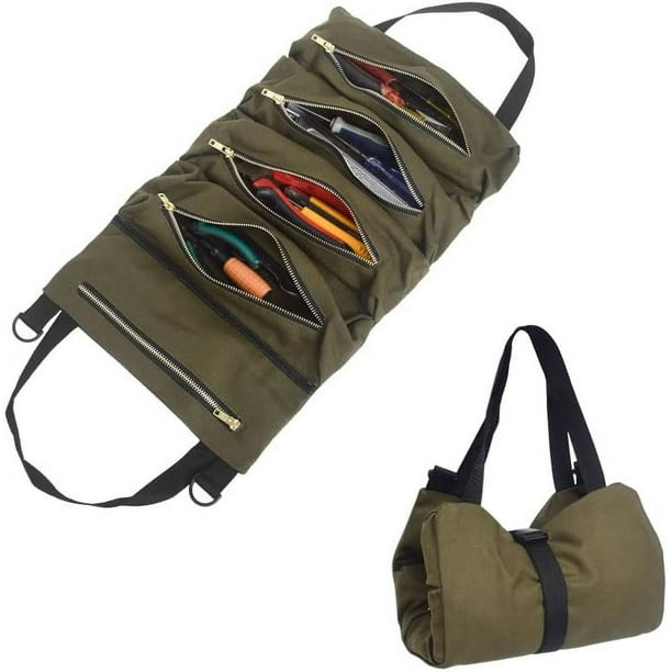 Bolsa de herramientas multiusos, organizador de herramientas de lona con bolsa enrollable de gran capacidad para fácil almacenamiento y para colgar en el kit de emergencia o en el taller (47 x 28 cm)