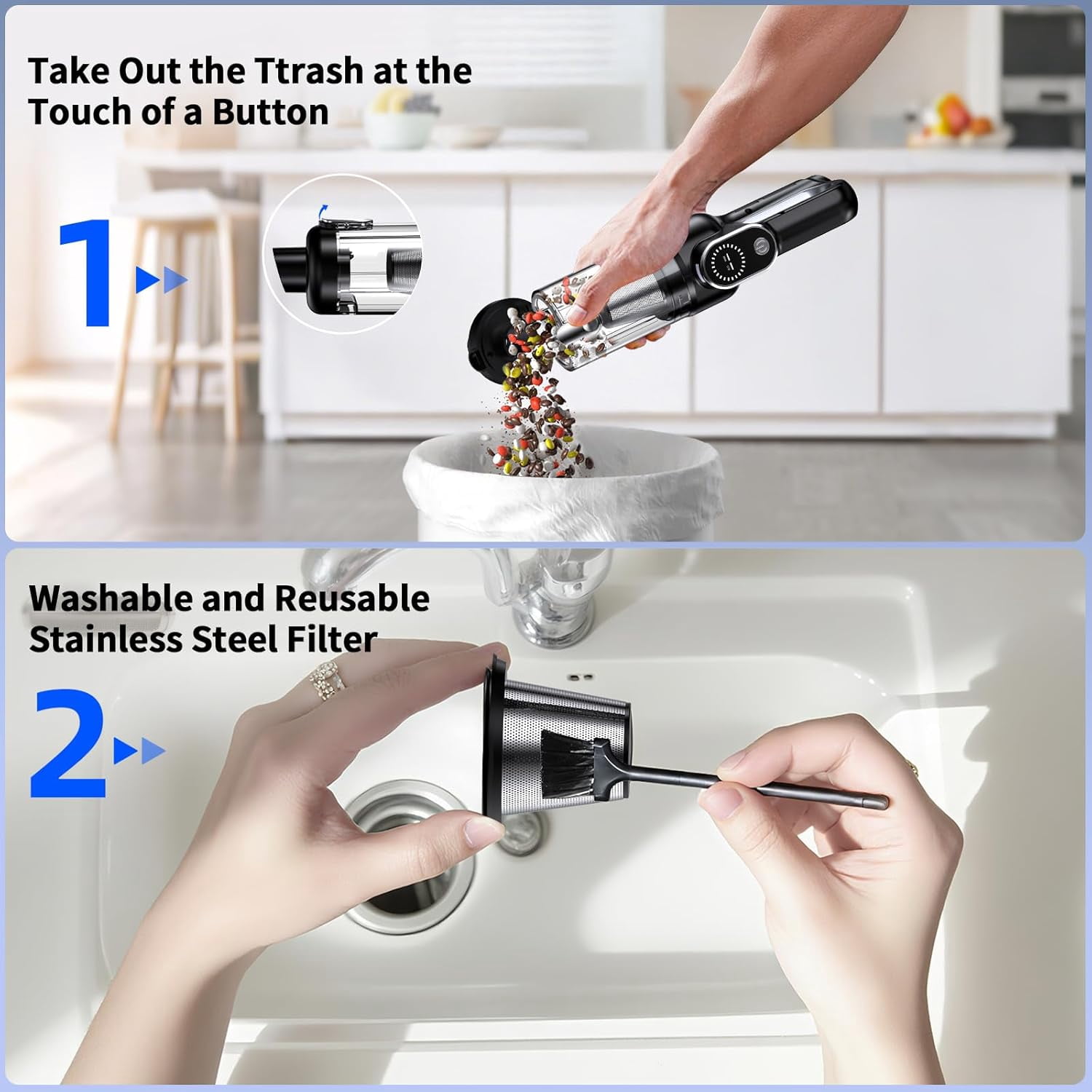 Car Vacuum Portable , 18000Pa 2 in 1 Vacuum Cleaner&Air Duster, 130W Brushless Motor with 7000mAh Battery, LED Light, Multi-Nozzles for Car, Home, Office, Pet