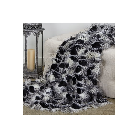 HomeStock Black and White Faux Fur Luxury Throw Blanket - 36" W x 60" L, 100% Acrylic, Reversible Design for Ultimate Comfort & Texture in Decor.