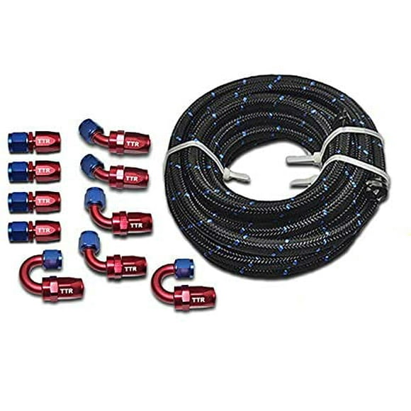 33 Feet -6AN AN6 3/8" Steel Nylon Braided Oil Gas Fuel Hose Line & Swivel Fittings Kit NLAN6RE_KIT_33