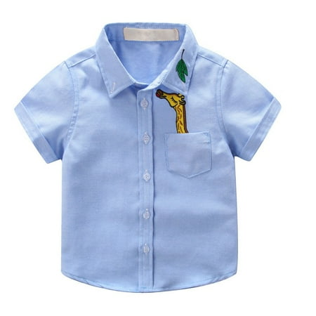 Baby Boy Cartoon Animal Pattern Cotton Short Sleeve Turn-down Shirts Tops
