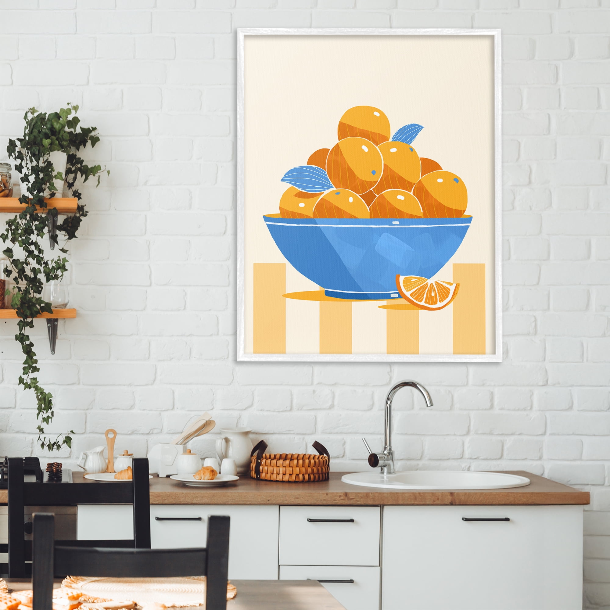 Stupell Industries Orange Citrus Bowl Striped White Framed Giclee Art, design by Lucca Sheppard