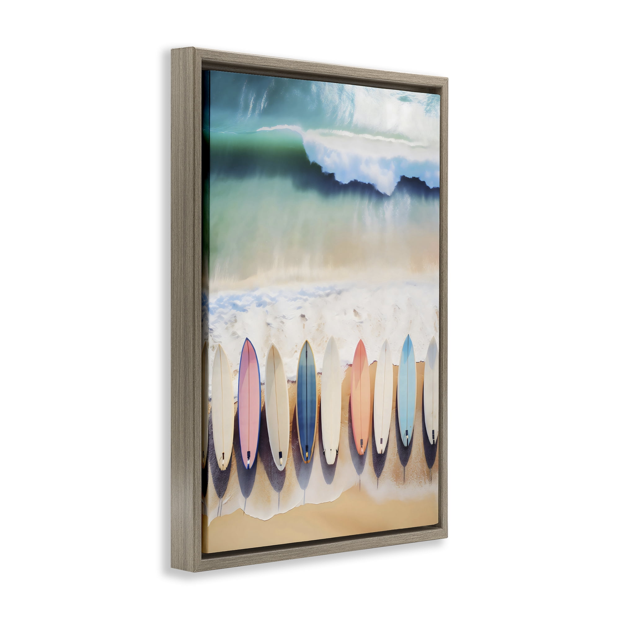 Stupell Industries Aerial View Surfboards Shoreline Brown Framed Floater Canvas Wall Art, design by Creative Studio